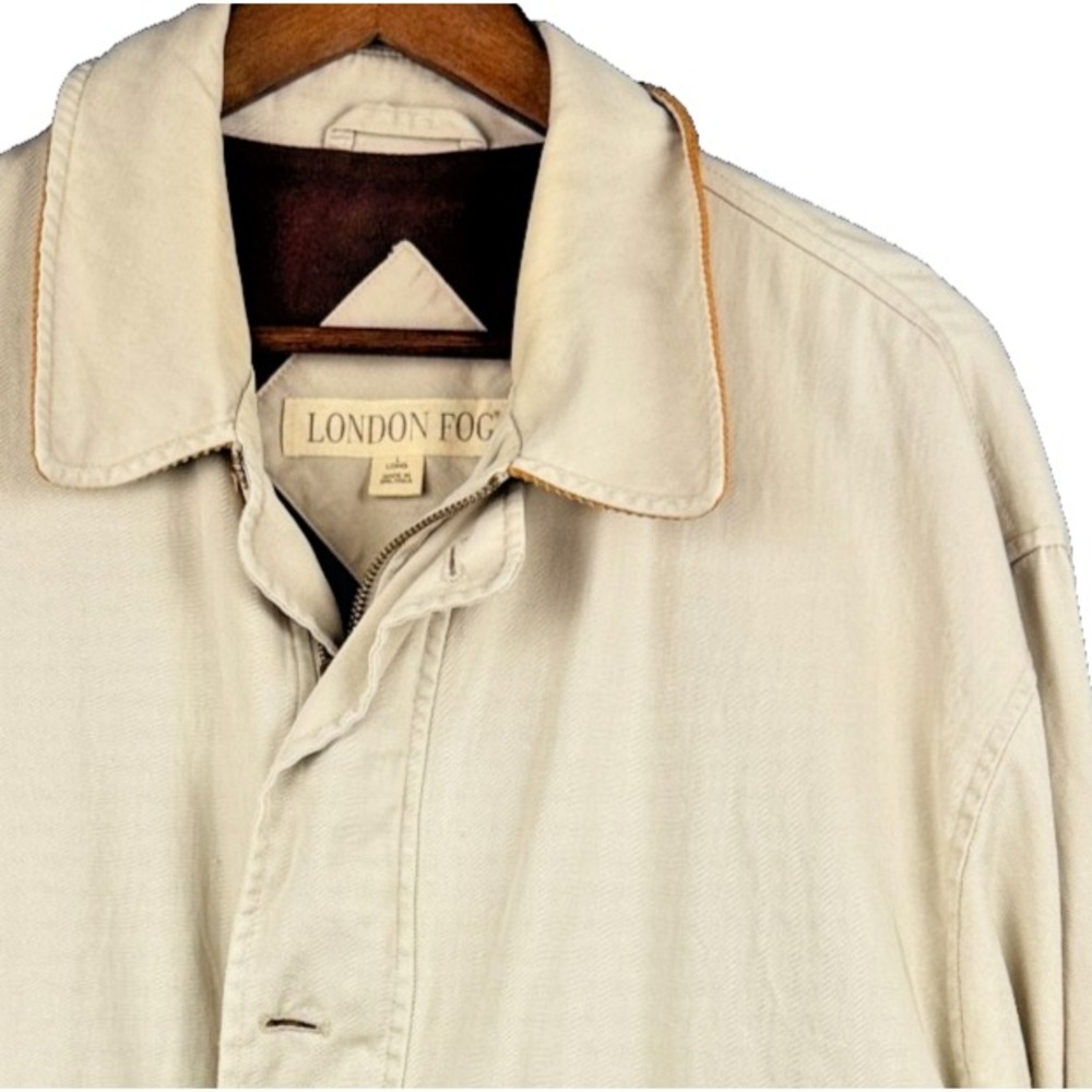 London Fog Vintage 90s Canvas Field Jacket Barn Coat Beige Tan Mens Size L Long